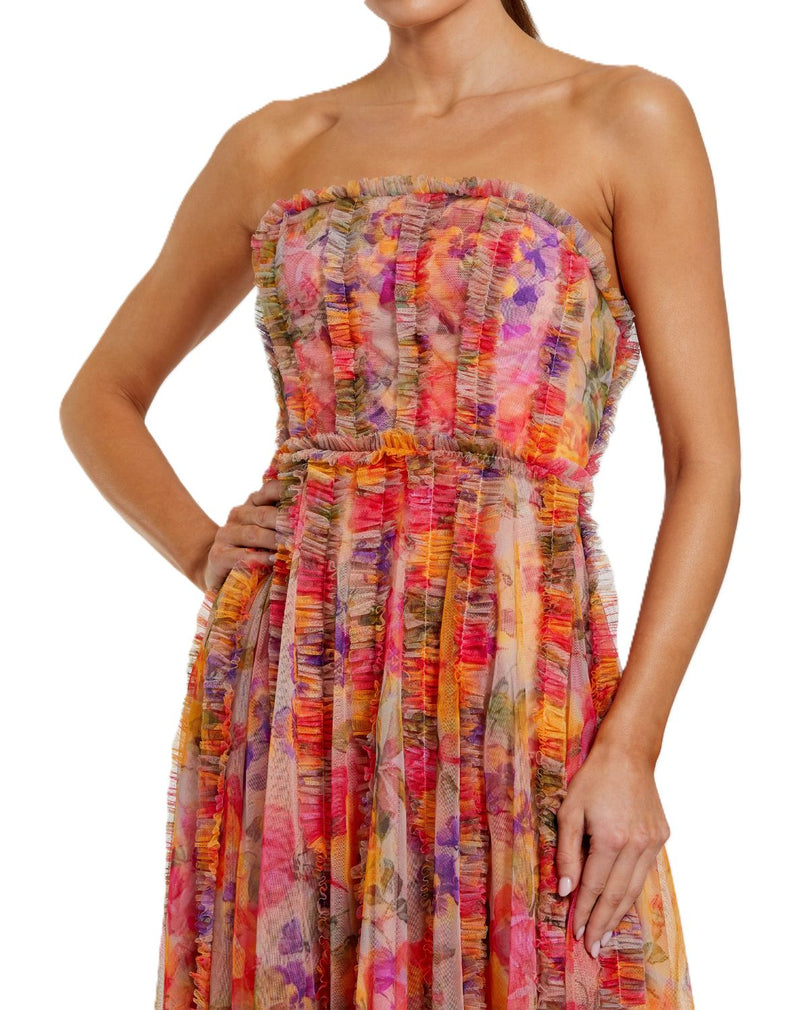 8308 - Multi Strapless Floral Ruffle Dress mul by Mac Duggal in multi color for women in Singapore