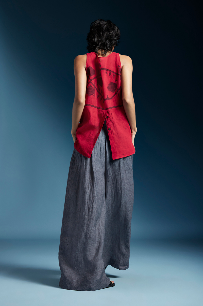 Crimson Top-Red cotton by Chola in red color for women in Singapore