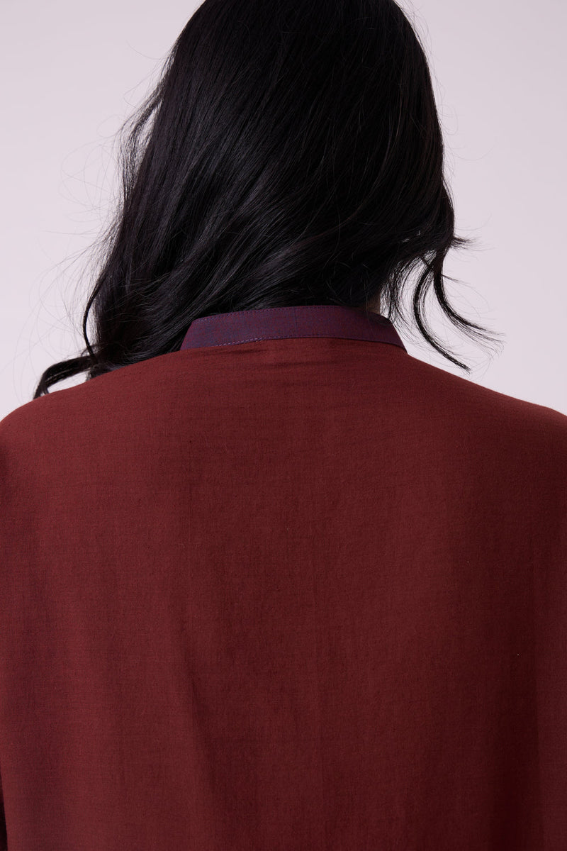 Hane Brown Colourblocked HandwovenTunic handwoven cotton tunics/kaftan by The Summer House in brown for women in Singapore