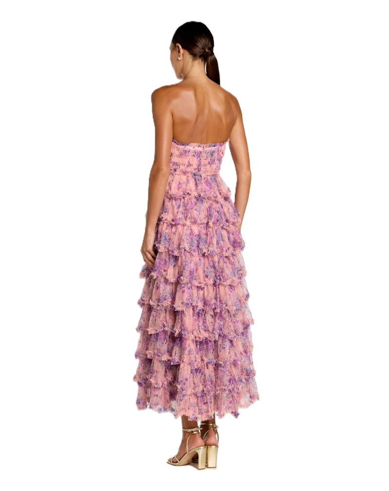 8420 - Orchid Multi Strapless Floral Ruffle Dress mul by Mac Duggal in multi color for women in Singapore