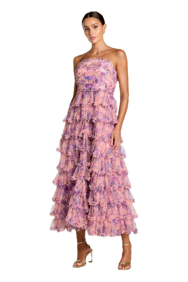 8420 - Orchid Multi Strapless Floral Ruffle Dress mul by Mac Duggal in multi color for women in Singapore