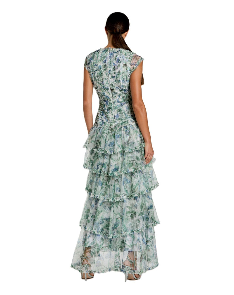 8423 - Blue Multi Floral Ruffle Dress by Mac Duggal in blue color for women in Singapore