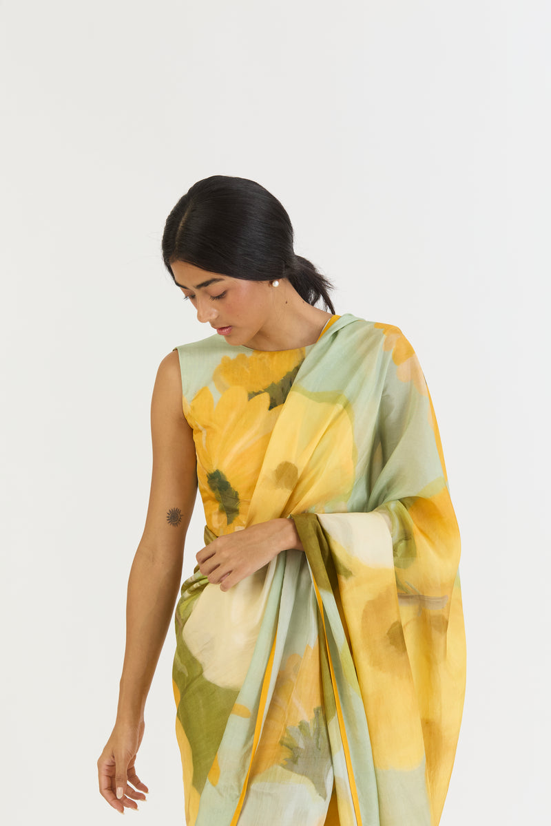 LEMONADE SAREE silk by Yam in yellow color for women in Singapore