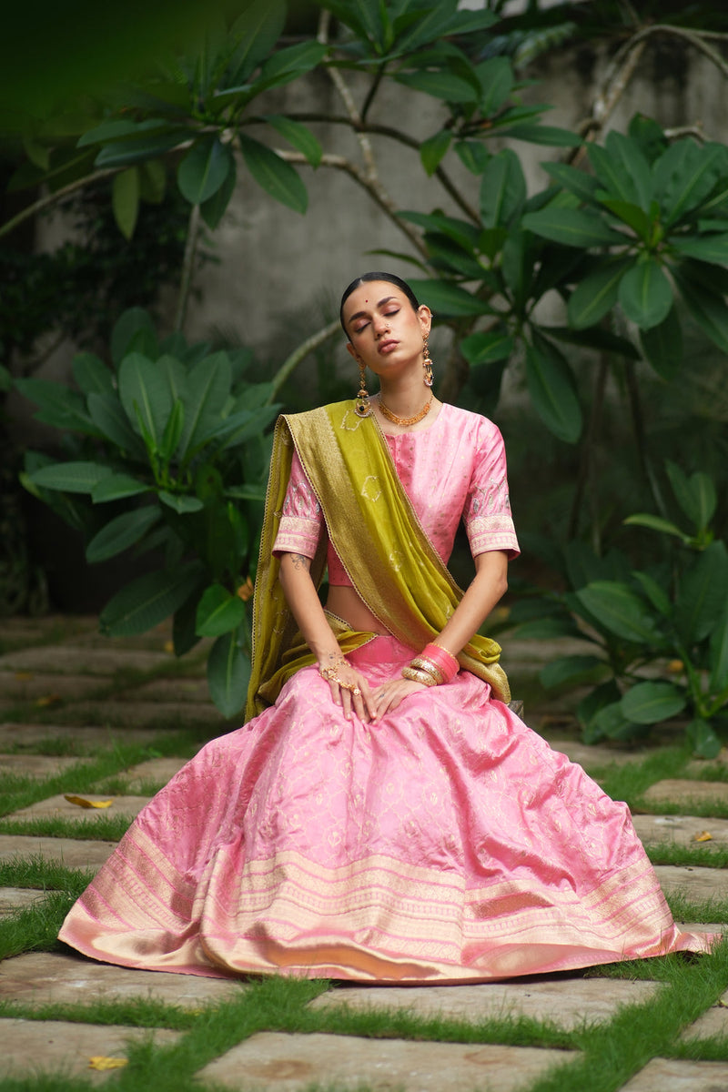 Ruh Lehenga Choli brocade lehenga sets by Myoho in pink for women in Singapore