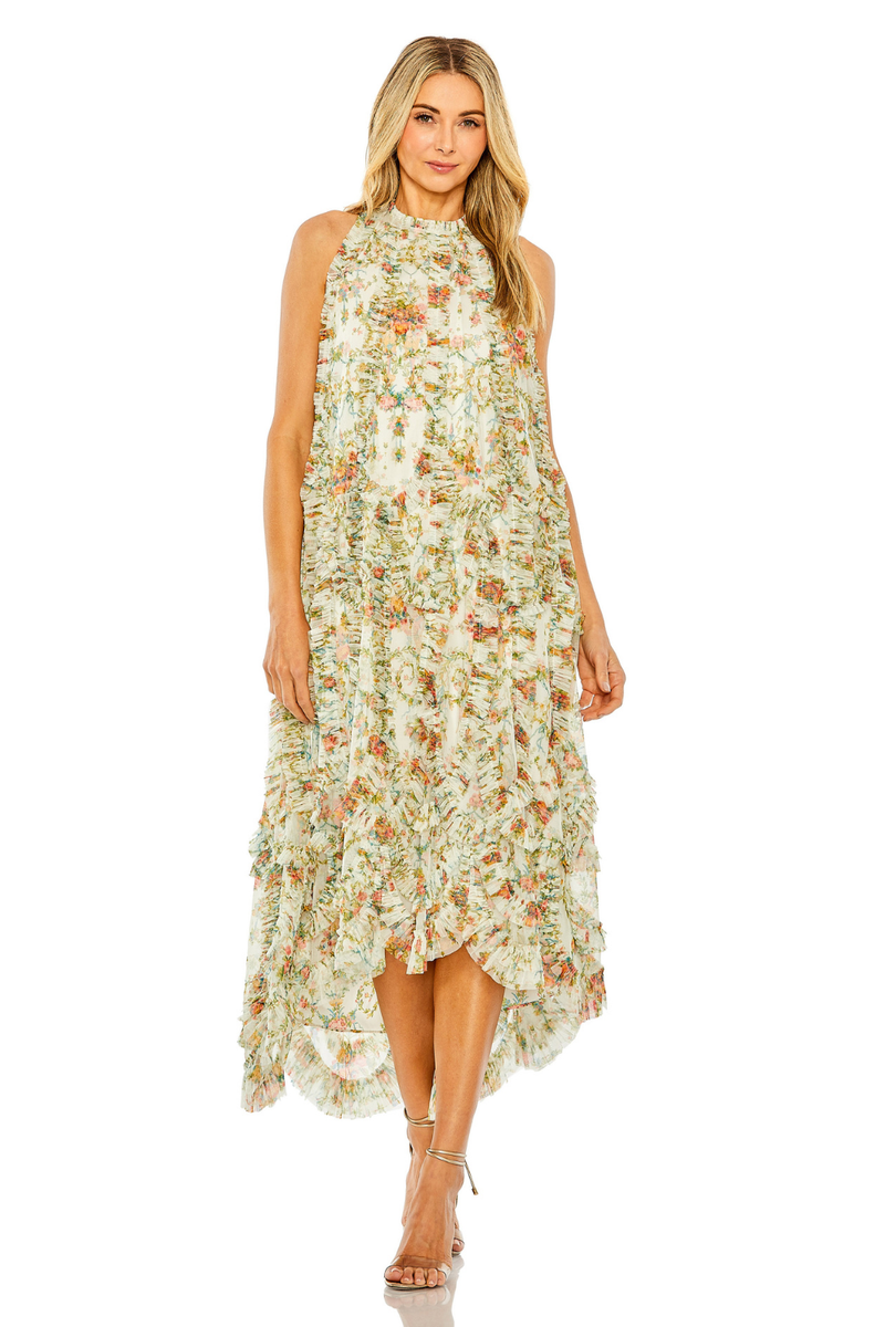 8489 - Ivory Sleeveless High Neck Ruffle Floral Dress by Mac Duggal in ivory color for women in Singapore