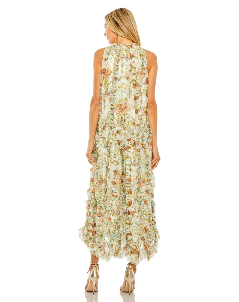 8489 - Ivory Sleeveless High Neck Ruffle Floral Dress by Mac Duggal in ivory color for women in Singapore