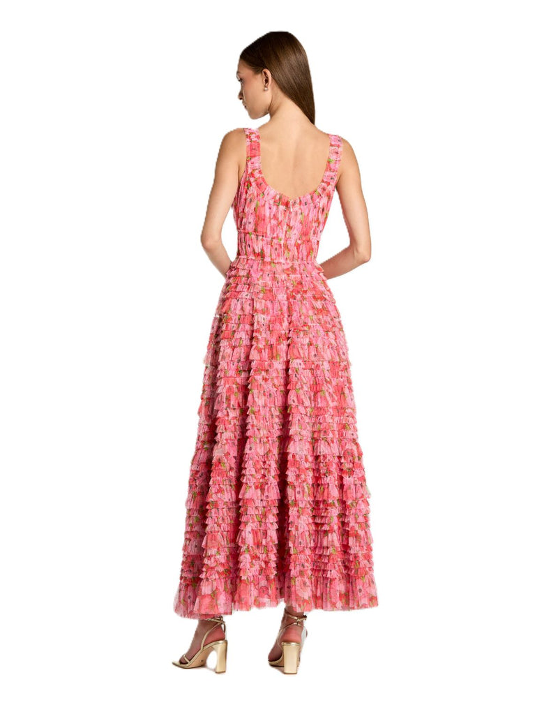 8496 - Pink Multicolor Floral Printed Ruffle Maxi Dress by Mac Duggal in pink color for women in Singapore
