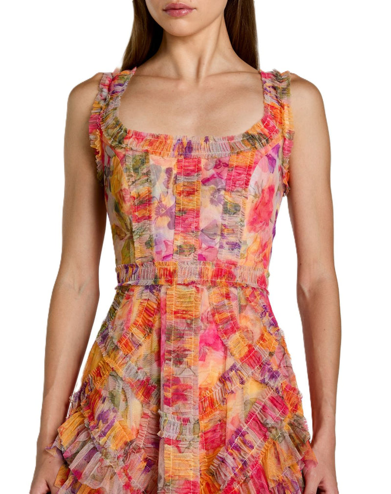 8499 - Multicolor Floral Scoop Neck A-Line Ruffle Midi Dress polyester cocktail/party dress by Mac Duggal in multi - color for women in Singapore