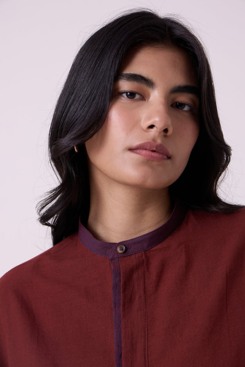 Hane Brown Colourblocked HandwovenTunic handwoven cotton tunics/kaftan by The Summer House in brown for women in Singapore