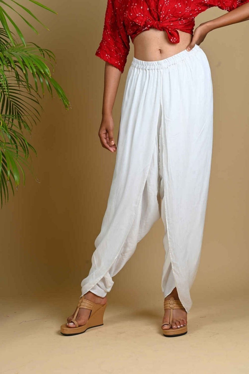 DHOTI PANTS-WHITE silk by Dyelogue in white color for women in Singapore