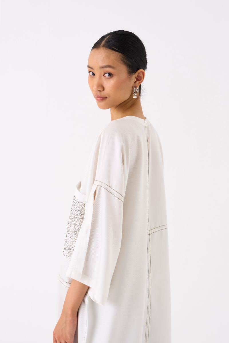 PATCH POCKET TUNIC-IVORY by THREE in ivory color for women in Singapore