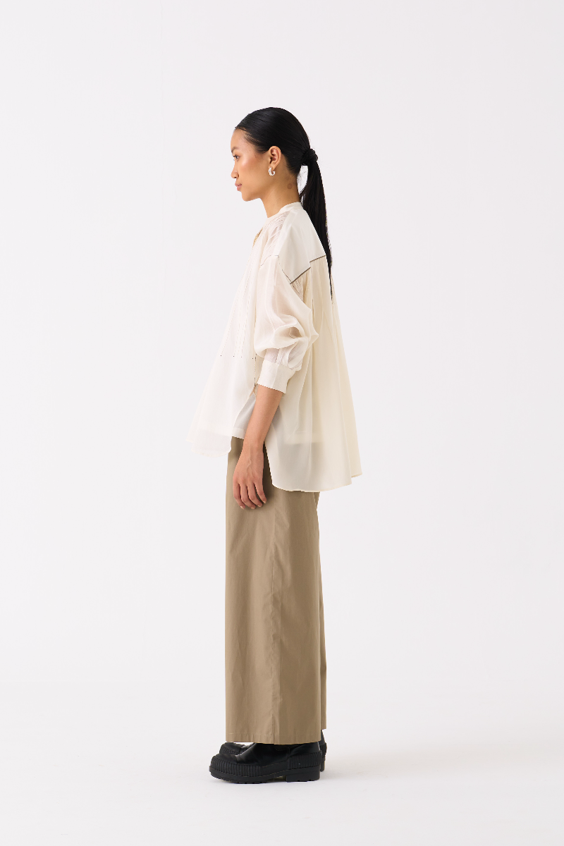 BAT SLEEVE TOP 
- IVORY chanderi by THREE in ivory color for women in Singapore
