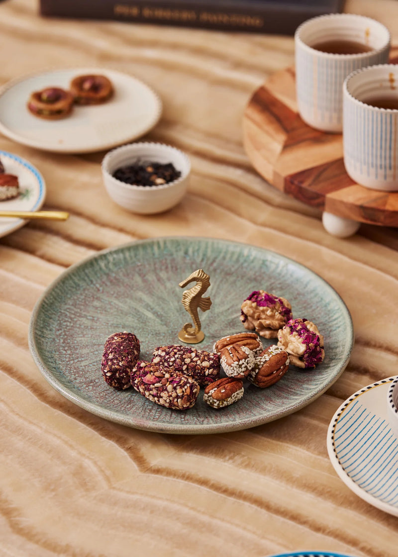Mirissa Brass & Ceramic Platter - Green linen by Gado Living for in Singapore