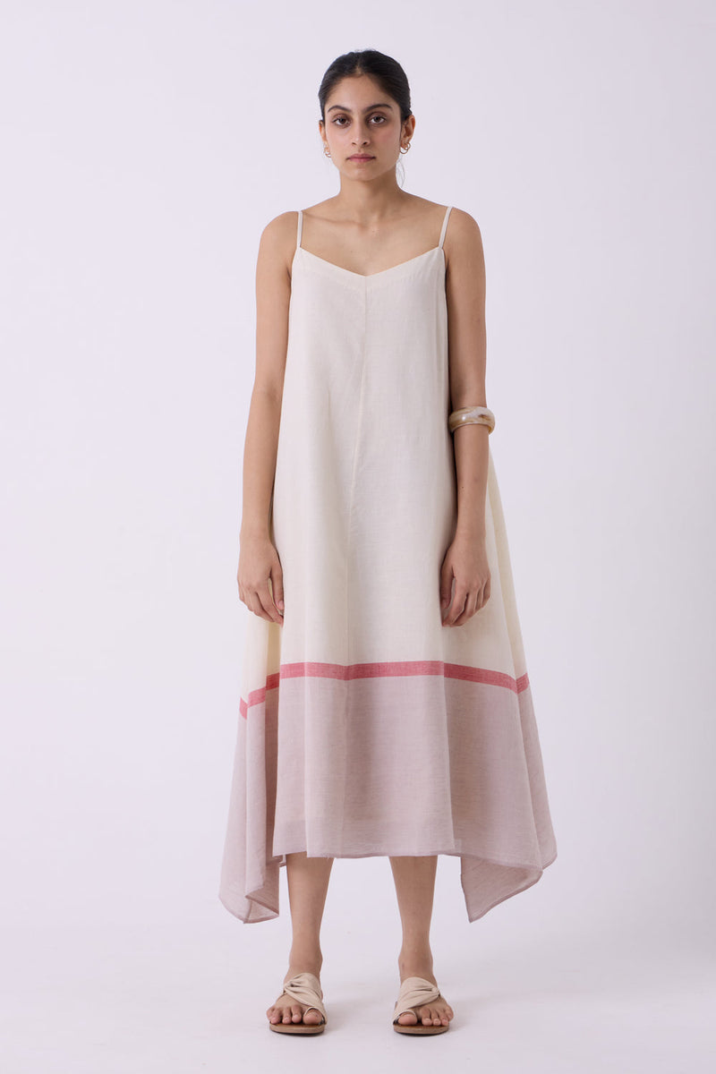 Jane Ecru Colourblocked Handwoven Dress handwoven cotton dress by The Summer House in off white for women in Singapore