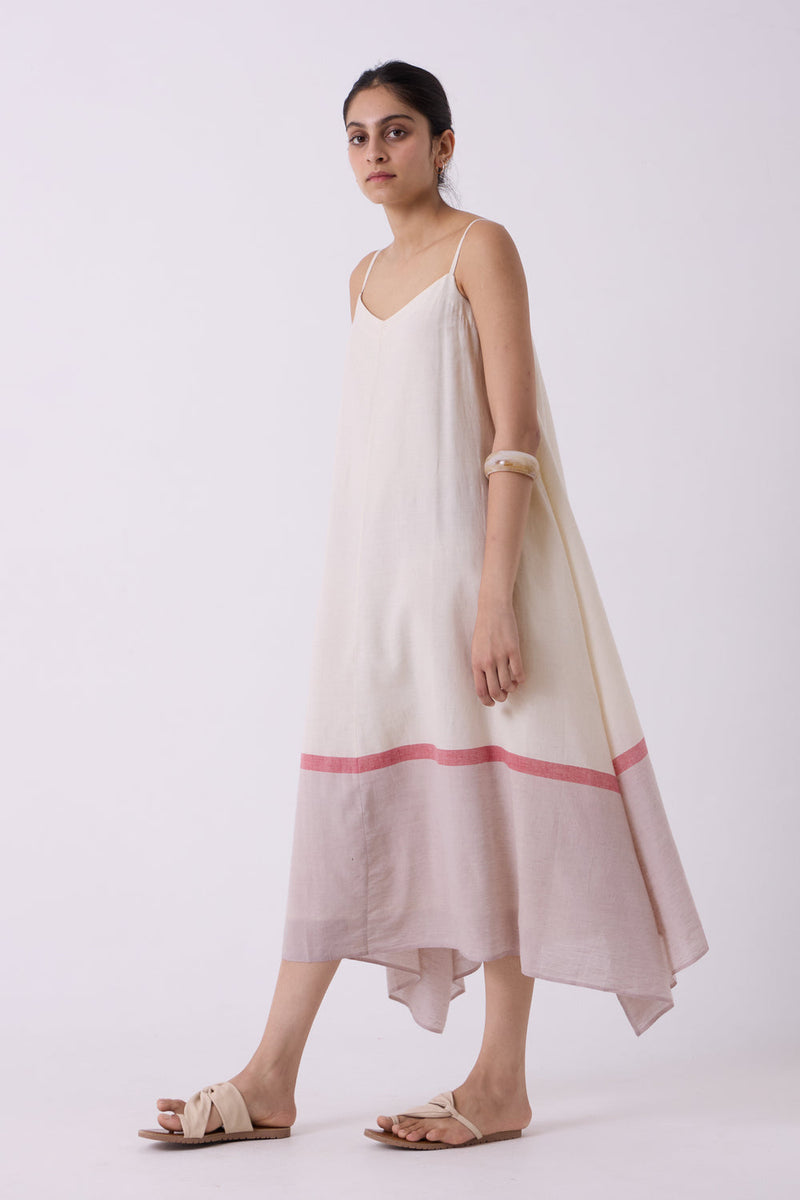 Jane Ecru Colourblocked Handwoven Dress handwoven cotton dress by The Summer House in off white for women in Singapore