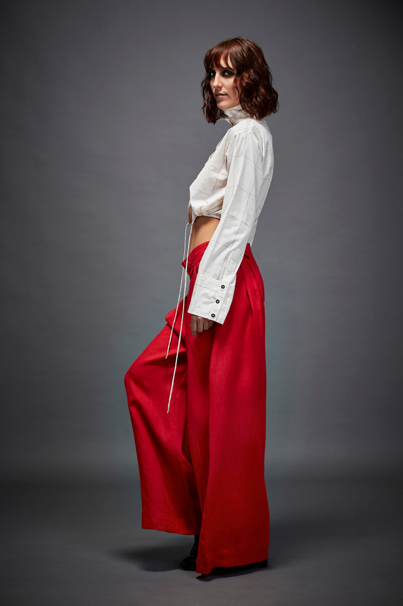 LIZ TROUSER linen by Chola in red color for women in Singapore