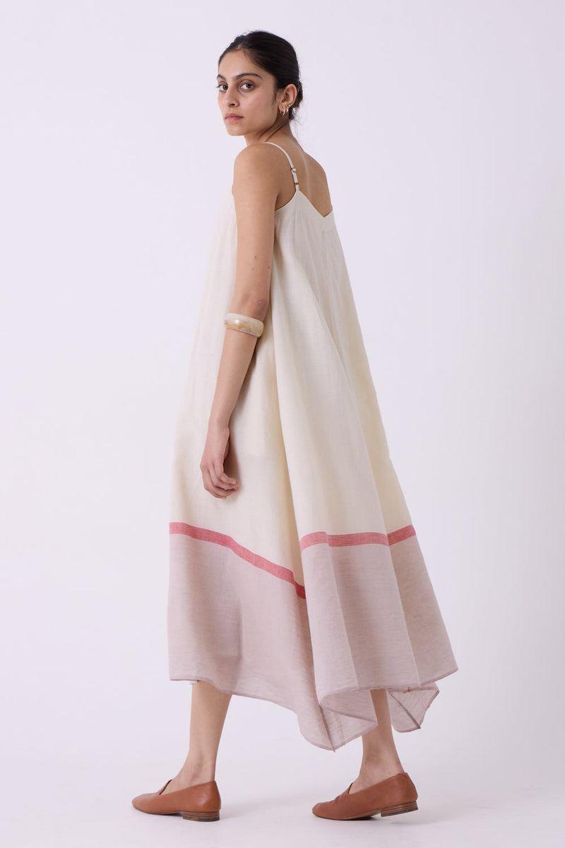 Jane Ecru Colourblocked Handwoven Dress handwoven cotton dress by The Summer House in off white for women in Singapore