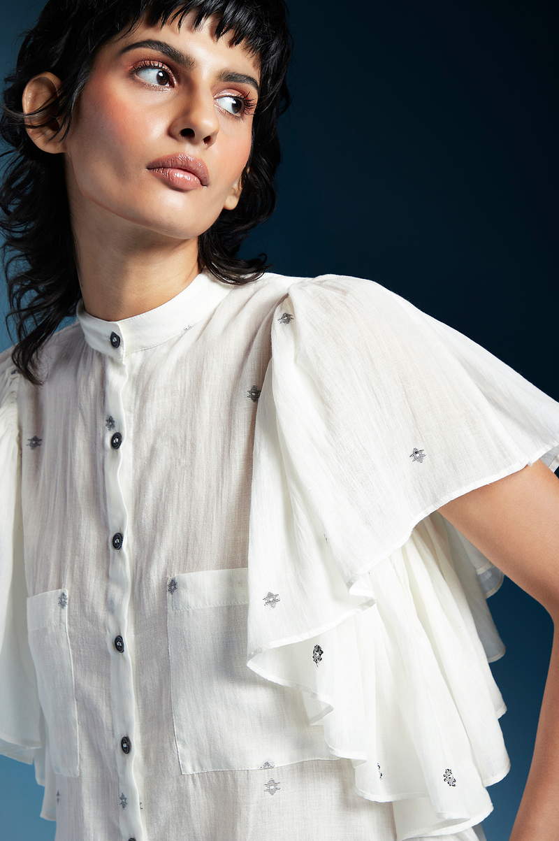 Aliza Shirt-White cotton by Chola in white color for women in Singapore