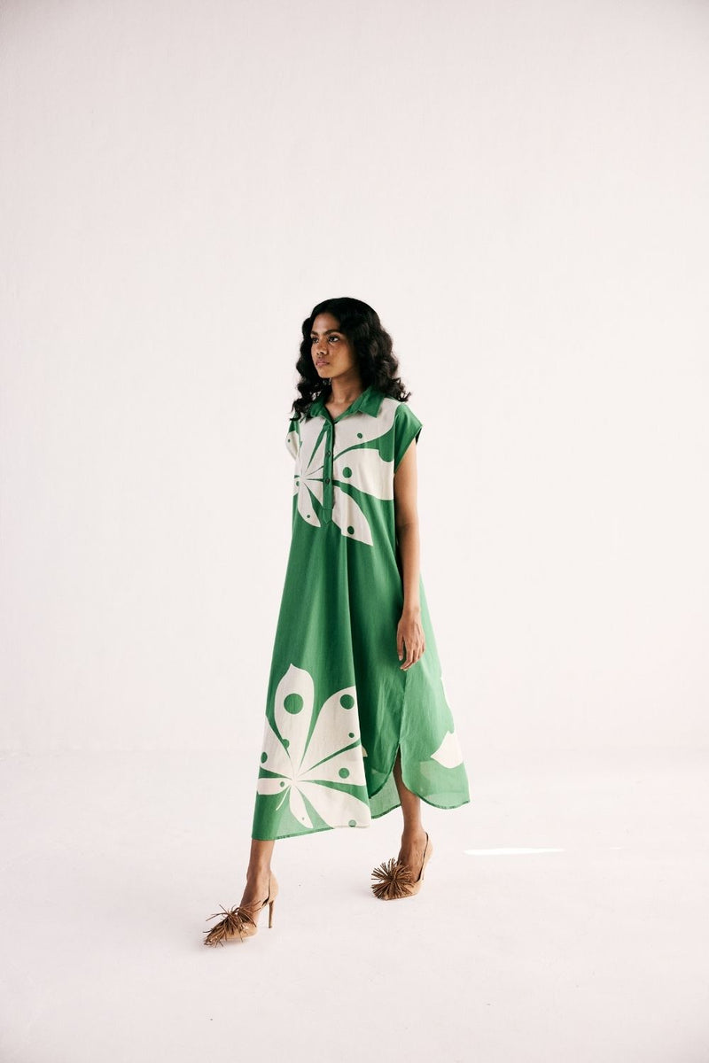 MAPLE LEAF SHIRT DRESS cotton by Khara Kapas in green for women in Singapore