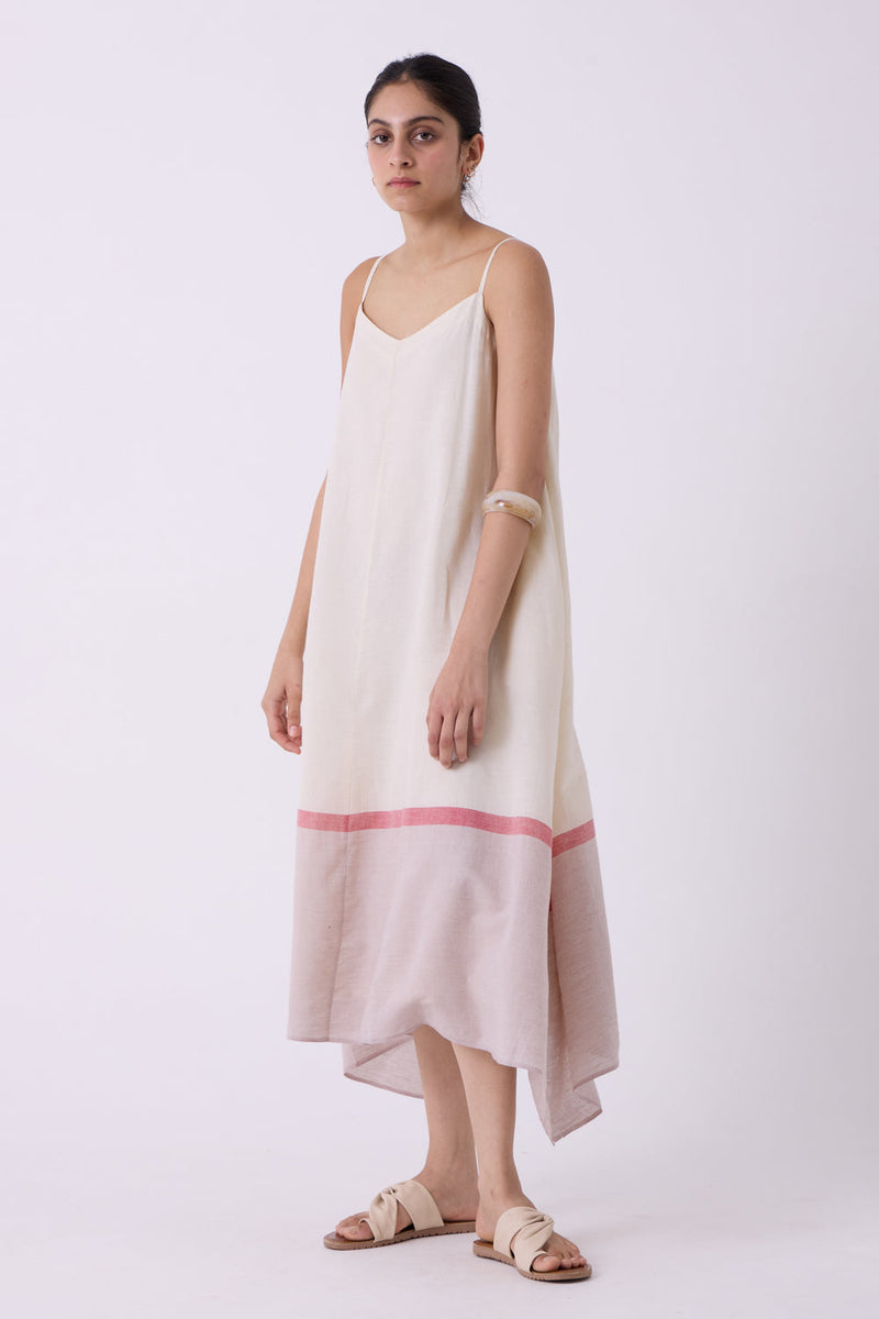 Jane Ecru Colourblocked Handwoven Dress handwoven cotton dress by The Summer House in off white for women in Singapore