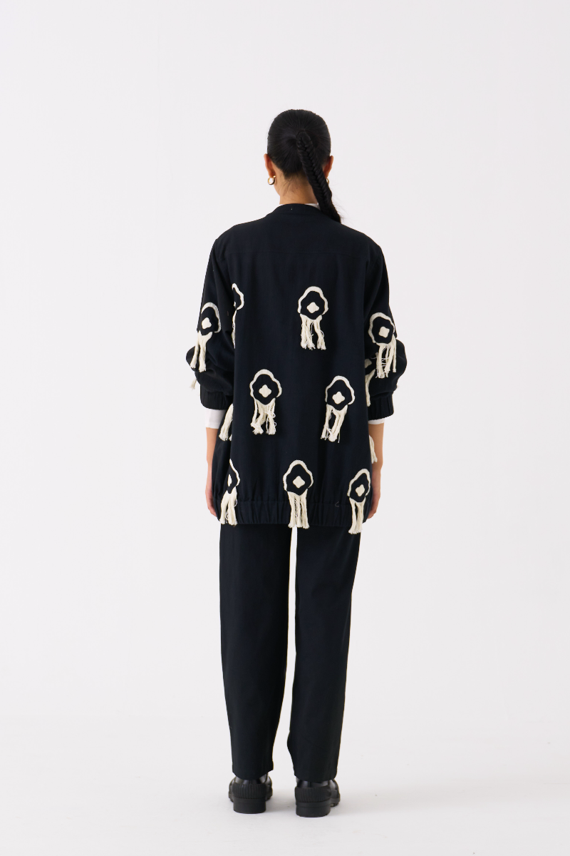 FRINGE BOMBER JACKET-BLACK by THREE in black color for women in Singapore
