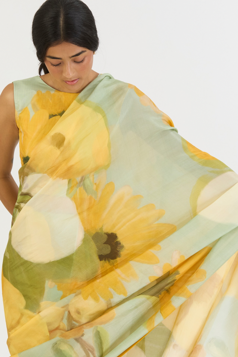 LEMONADE SAREE silk by Yam in yellow color for women in Singapore