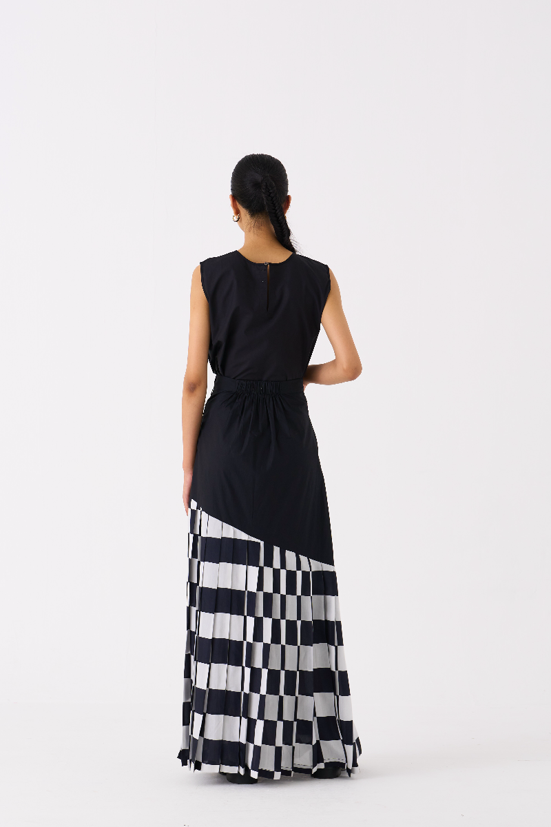 CHECKERED SKIRT-BLACK CHECK bemberg by THREE in black color for women in Singapore
