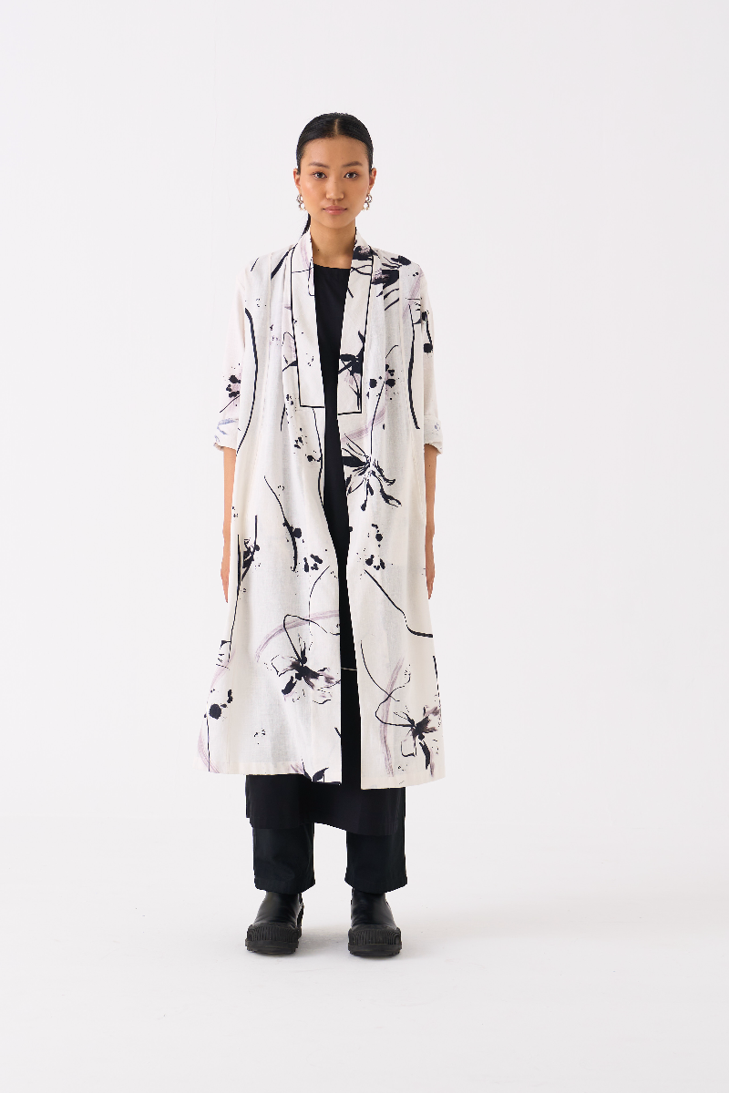 WRAP COLLAR OVERLAY-BLACK FLORAL by THREE in black color for women in Singapore