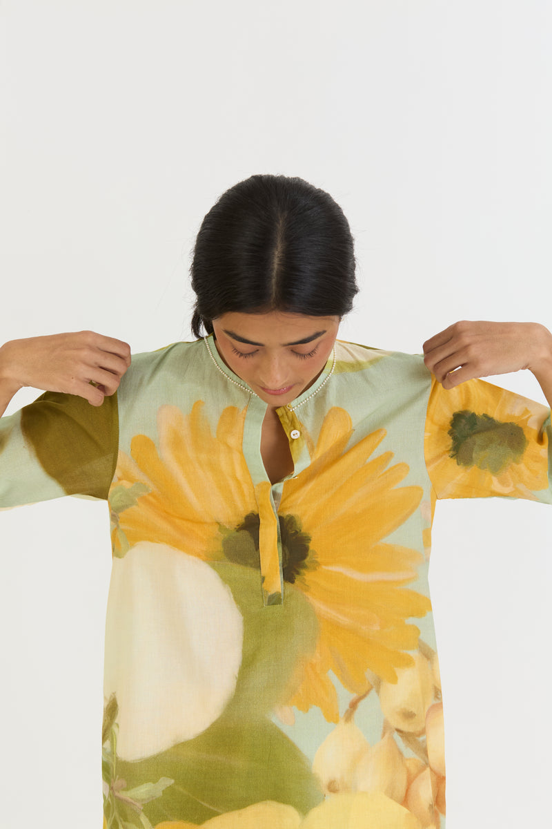 LEMONADE LONG KURTA SET cotton by Yam in yellow color for women in Singapore