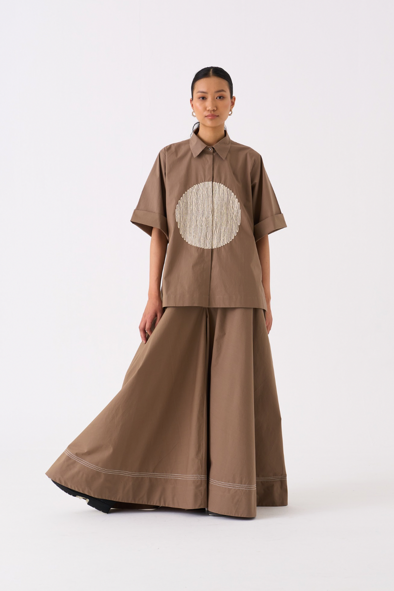 WIDE LEG BROAD BOTTOM-CEDAR poplin by THREE for women in Singapore