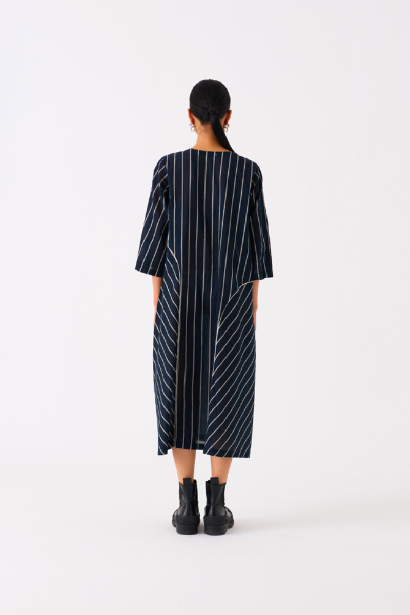 ALL STRIPE DRESS-BLACK STRIPE mul by THREE in black color for women in Singapore