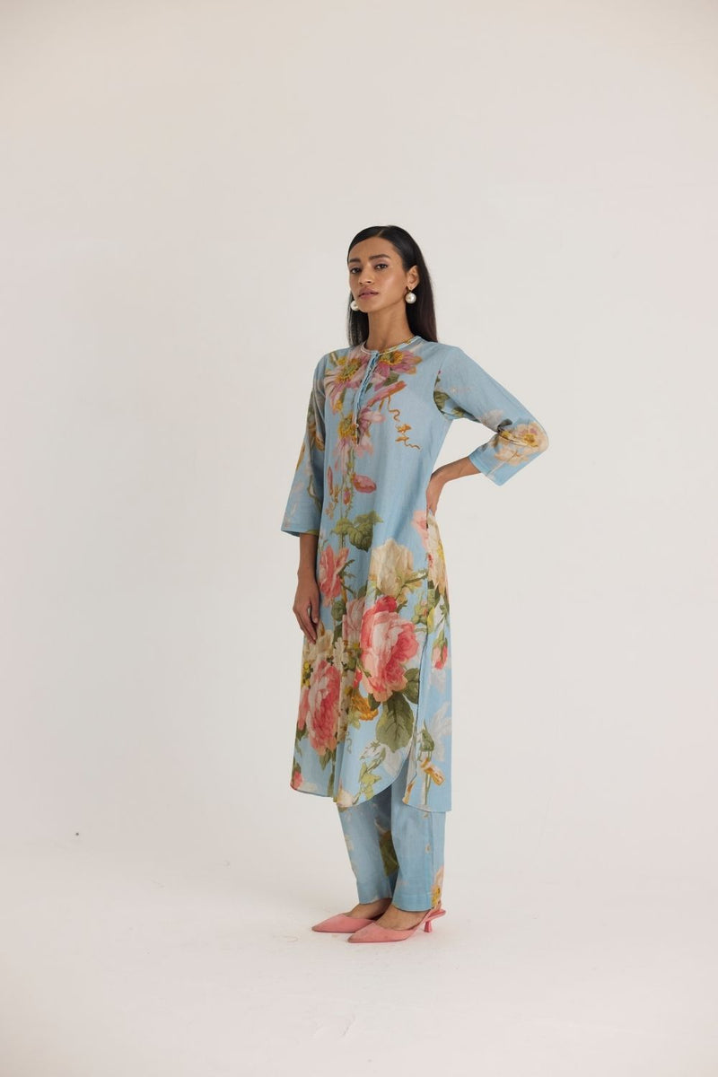 TAFFY LONG COTTON KURTA SET cotton by Yam in blue color for women in Singapore