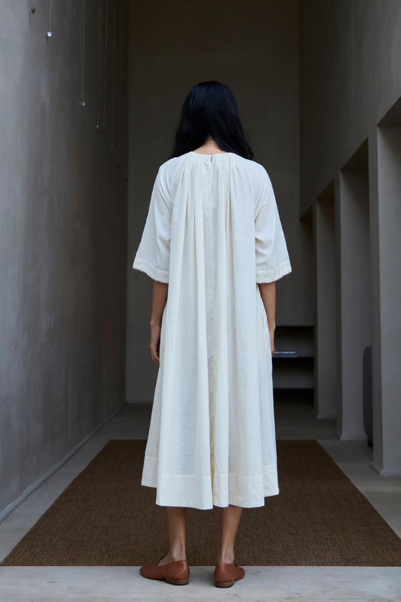 Bulan Handwoven Striped Midi Dress cotton by The Summer House in white color for women in Singapore