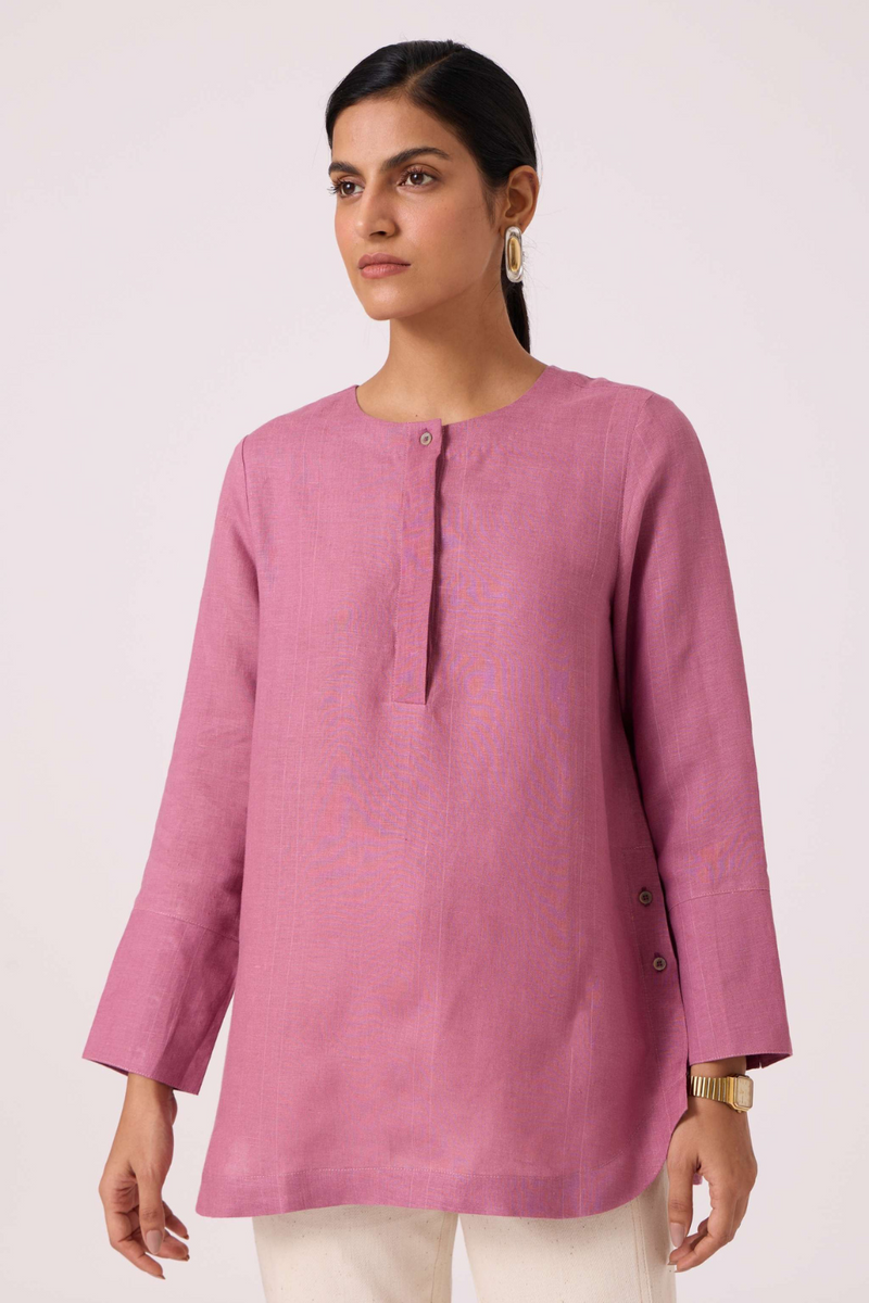 Macondo Lilac Linen Top linen by The Summer House in mauve color for women in Singapore
