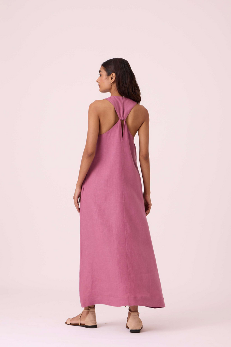 Amaran Lilac Linen Maxi Dress linen by The Summer House in black color for women in Singapore