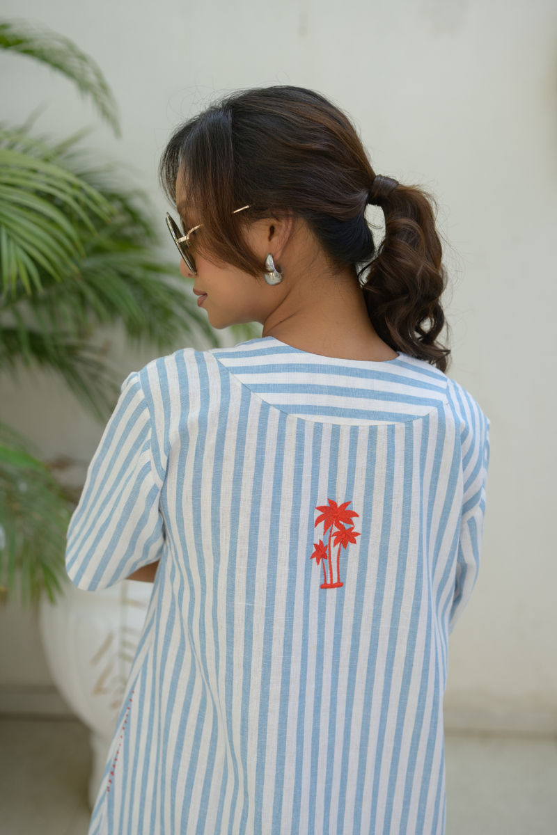Tide Palm Dress linen dress by Zanzibar Living in multicolor for women in Singapore