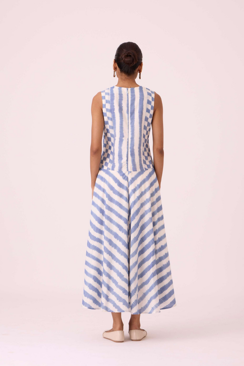 Myshkin Blue Striped Ikat Dress cotton by The Summer House in blue color for women in Singapore