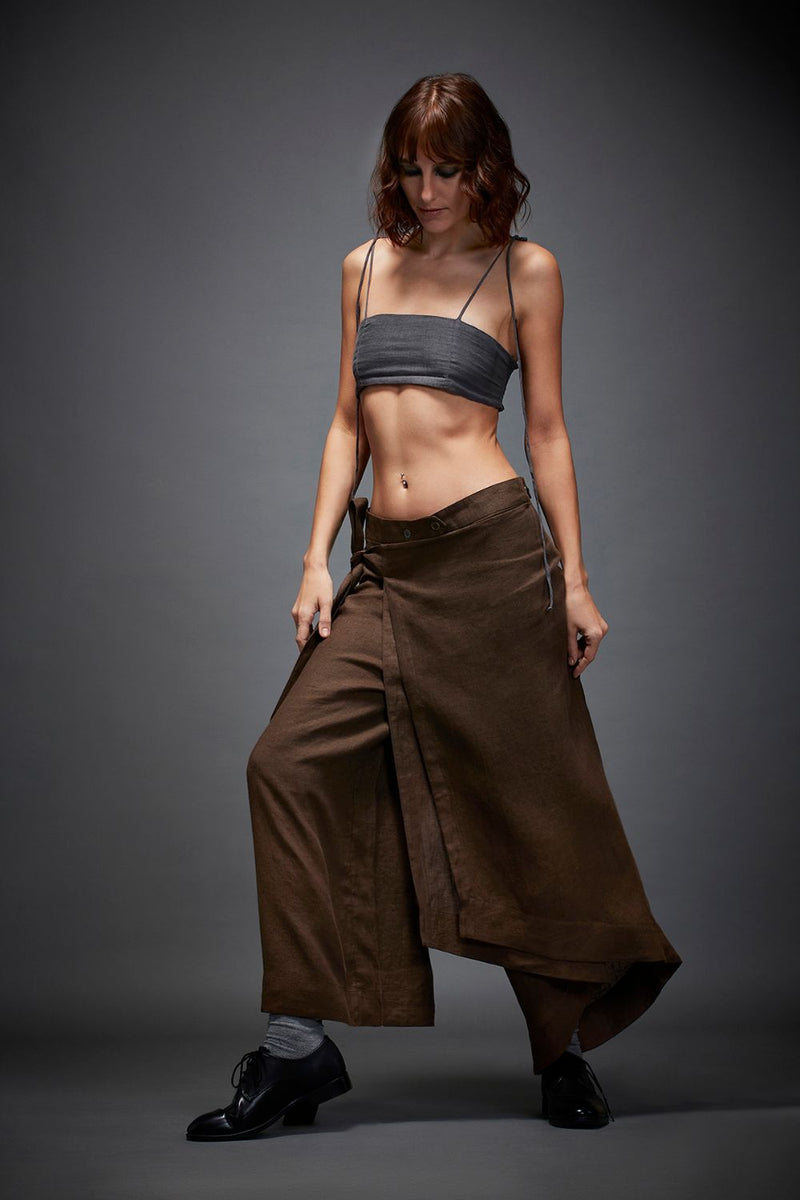 EDITH TROUSER linen by Chola in brown color for women in Singapore