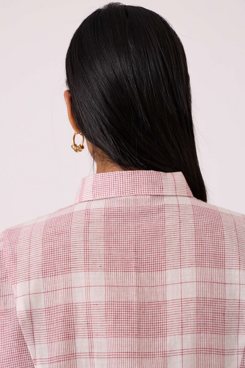 Sibyl Checkered Handwoven Shirt cotton by The Summer House in red color for women in Singapore
