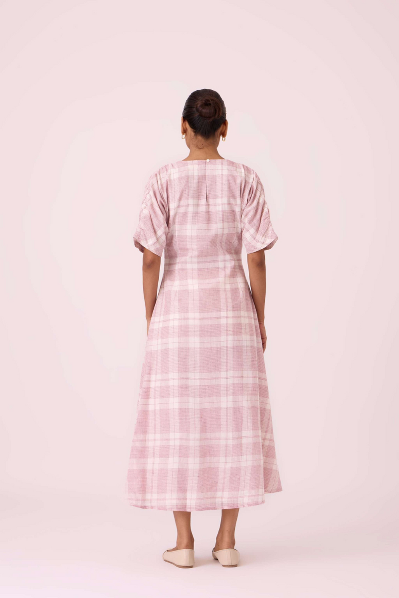 Pine Checkered Handwoven Dress cotton by The Summer House in white color for women in Singapore