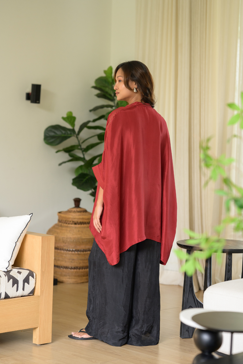 Ruby Kaftan Top silk top/shirt by Zanzibar Living in ruby red for women in Singapore