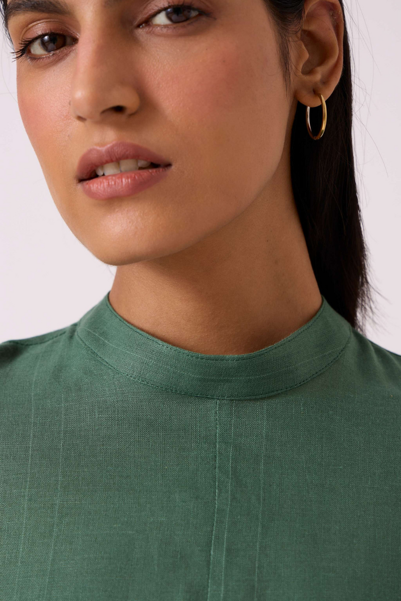 Tula Green Linen Shift Dress linen by The Summer House in green color for women in Singapore