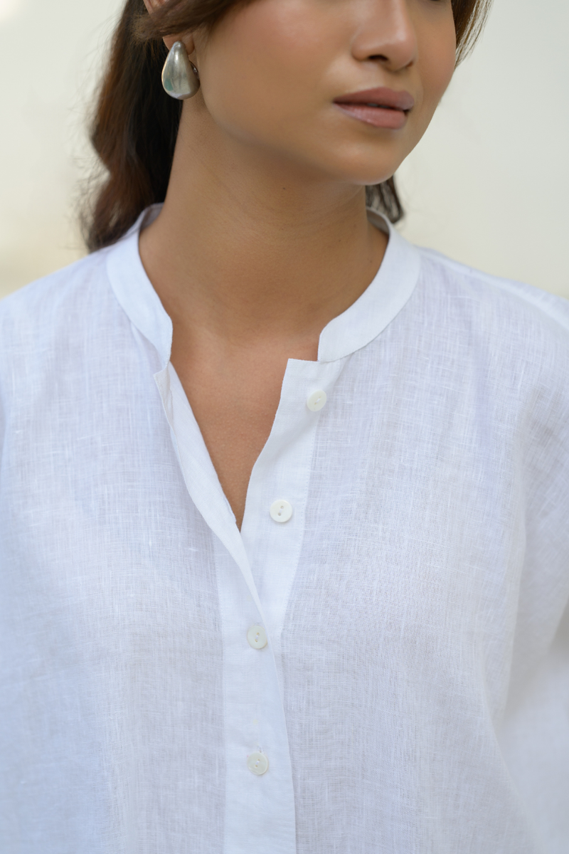 Zanzibar Line Top linen top/shirt by Zanzibar Living in ivory for women in Singapore