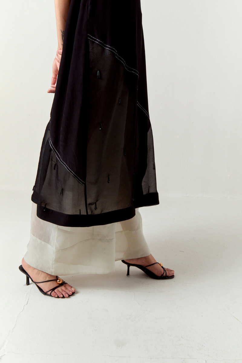 ASYMMETRIC TUNIC CO-ORD-BLACK organza by THREE in black color for women in Singapore
