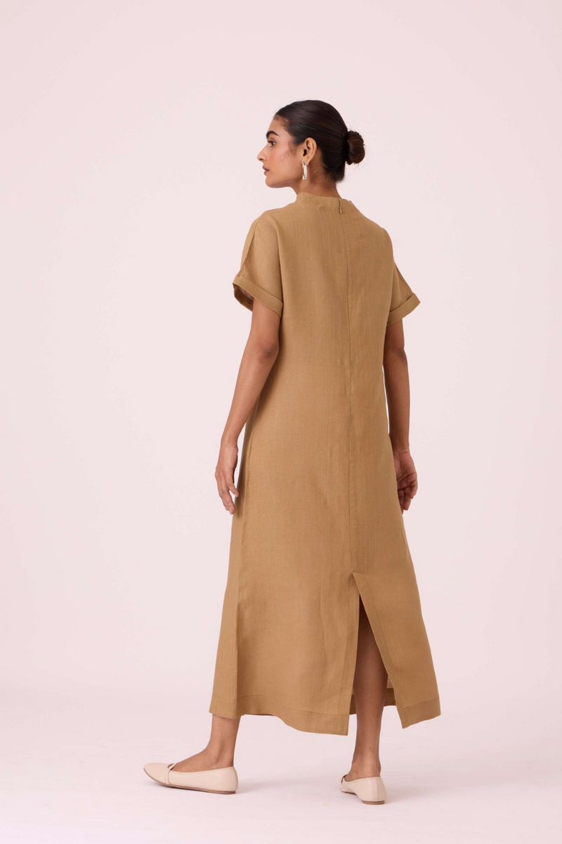 Salome Tan Linen Dress linen by The Summer House in olive color for women in Singapore