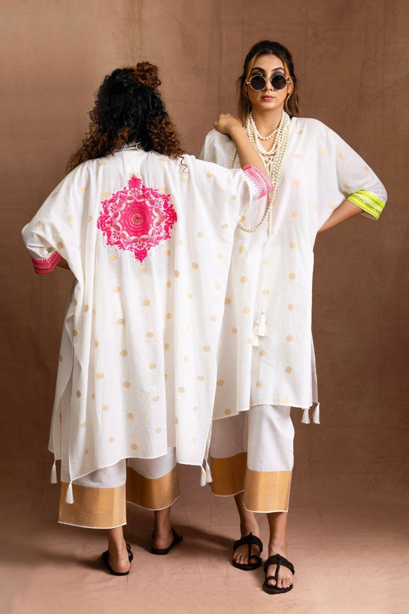 Summer Neon Kurta Set-Back Embroidery (neon pink) Pure Cotton Kurta Set Sabo by Sabina — Canvas & Weaves Singapore