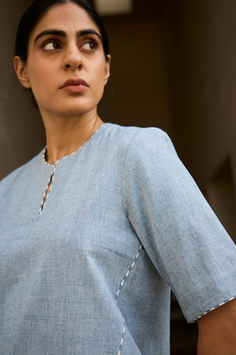 Polina Handwoven Blue Top cotton by The Summer House in blue color for women in Singapore