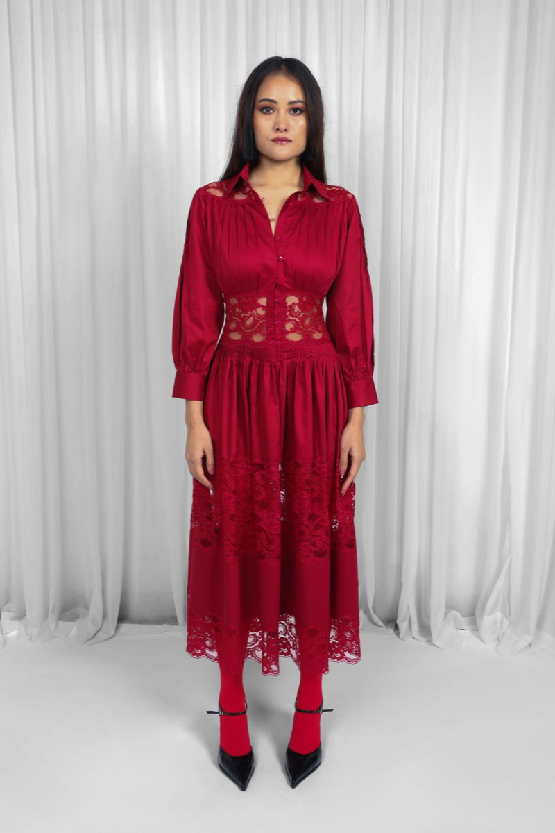 Salem Dress-Red 100% cotton Buy Salem Dress-Red from C&W | Dresses for Women by Leh Studios in red color for women in Singapore