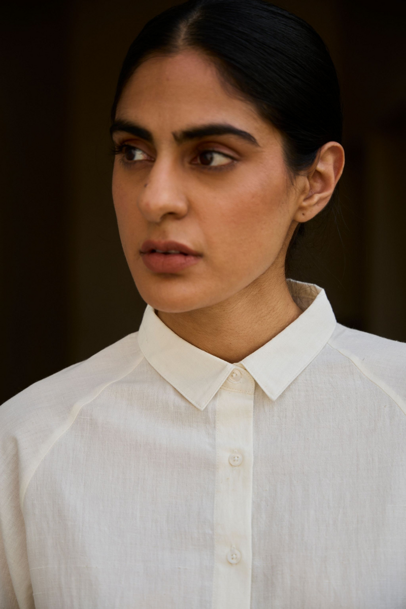 Yeji Handwoven Embroidered Shirt cotton by The Summer House in white color for women in Singapore
