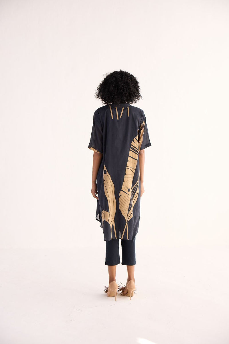 SHADOW LEAF KURTA SET cotton by Khara Kapas in charcoal for women in Singapore